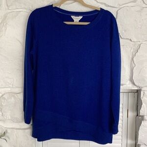 Royal Blue soft knit top long sleeve ribbed edging criss cross front large